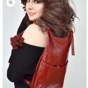 JP Ourse & Cie Kangaroo Pebbled Leather Berry Red Backpack Front Pocket